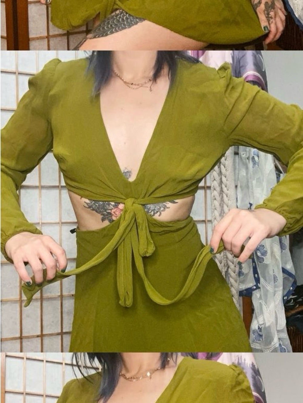 Reformation Robinson Dress Olive Green